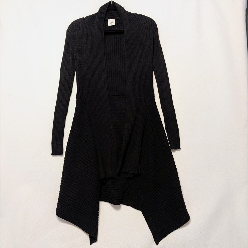 Cabi Sweetheart Sweater #3164 Long Draped Ribbed Asymmetric Open Cardigan sz.S
